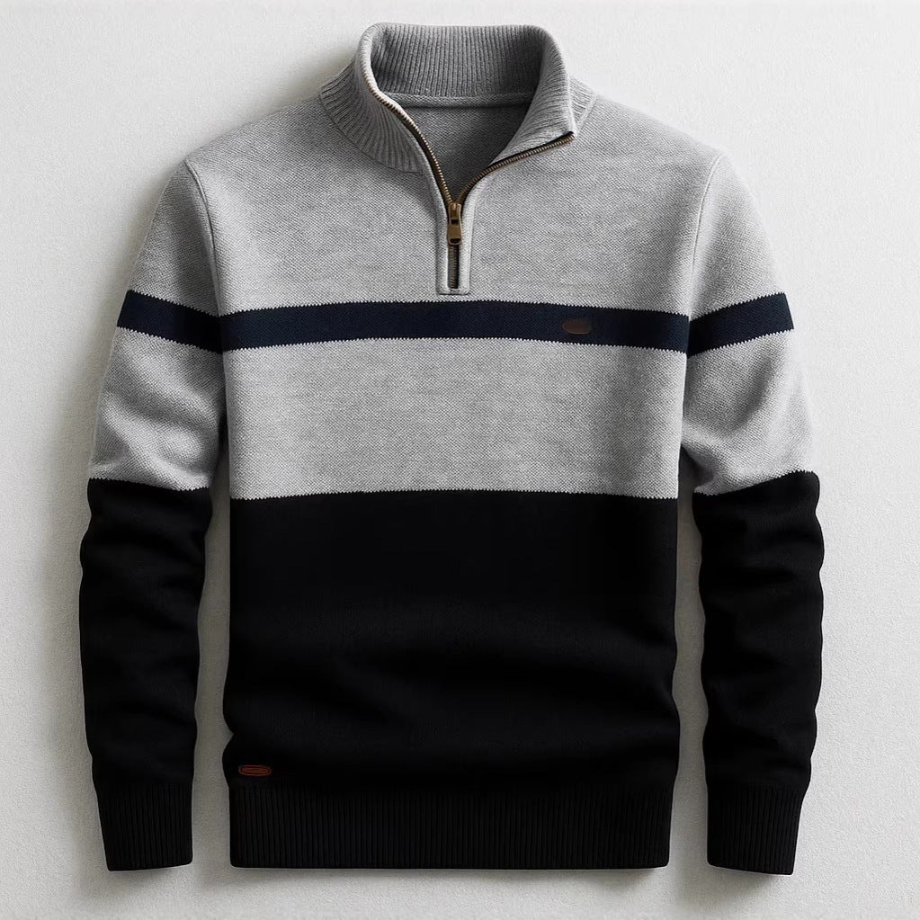 Men's Striped Half-Zip Pullover Sweater