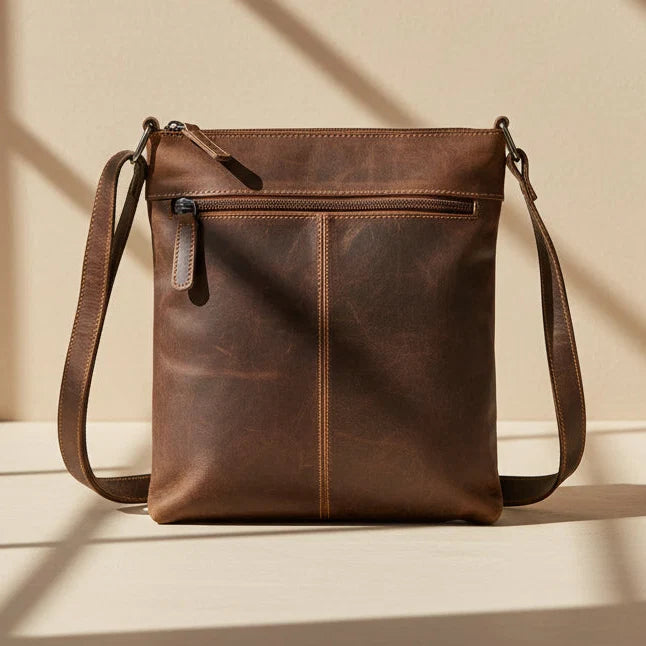 Greenwood Leather Cross Body Bag. Premium Full-Grain Leather Handbag with Multiple Pockets
