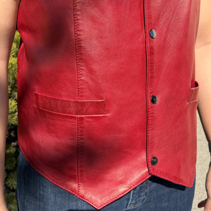 Men's Sheep Leather Vest. Snap Closure & Front Pockets