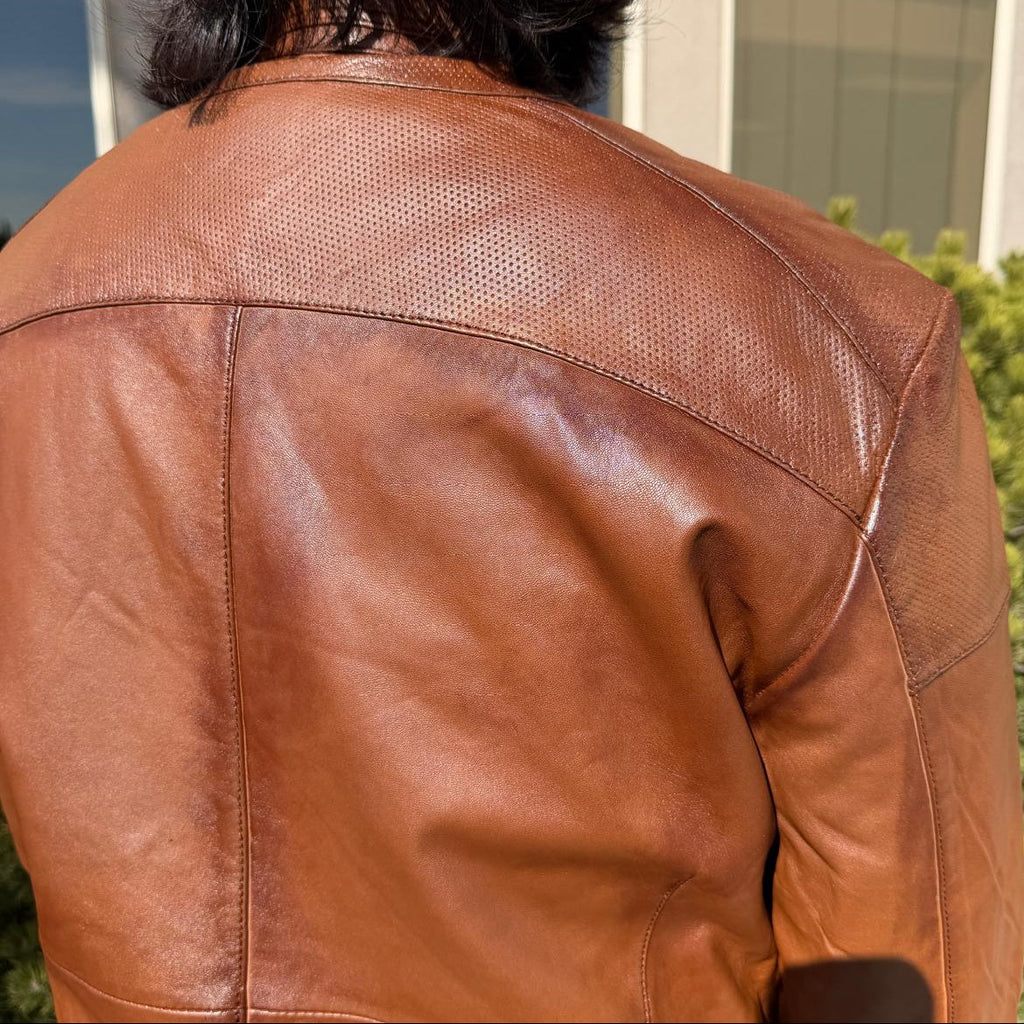 BOL Men’s Snap Collar Leather Racer Jacket. Genuine Sheep Leather Cafe Racer with 4 Zip Pockets