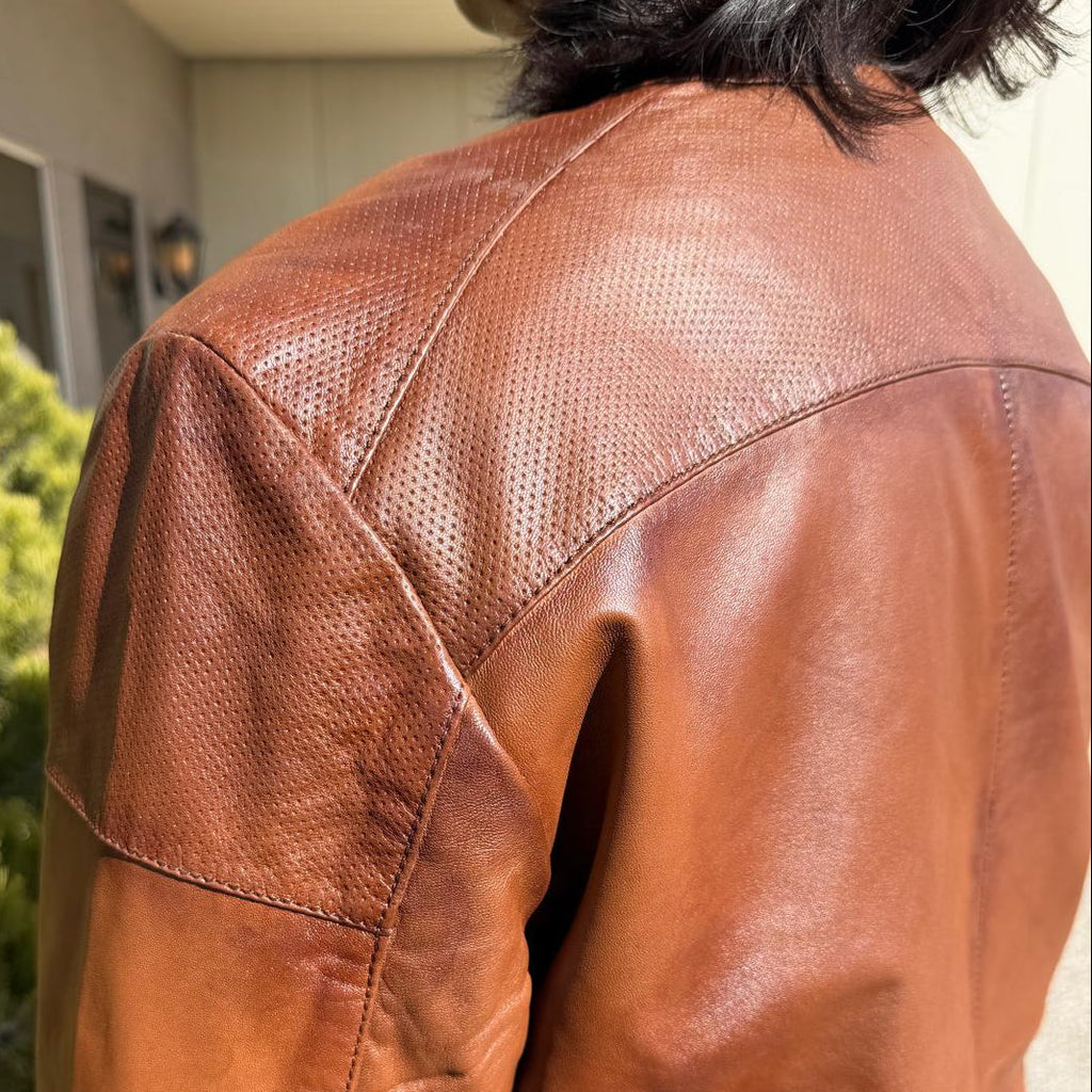 BOL Men’s Snap Collar Leather Racer Jacket. Genuine Sheep Leather Cafe Racer with 4 Zip Pockets