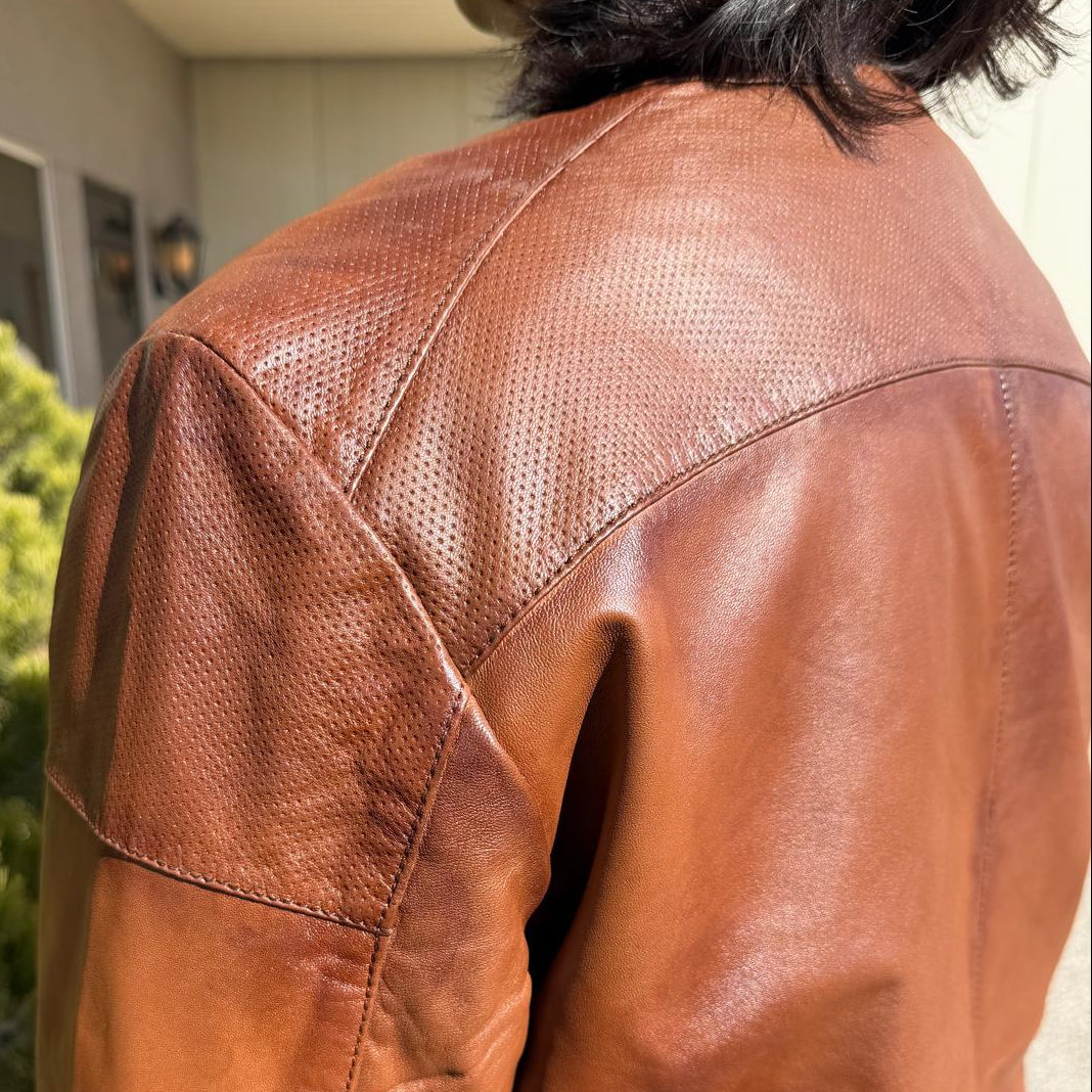 BOL Men’s Snap Collar Leather Racer Jacket. Genuine Sheep Leather Cafe Racer with 4 Zip Pockets