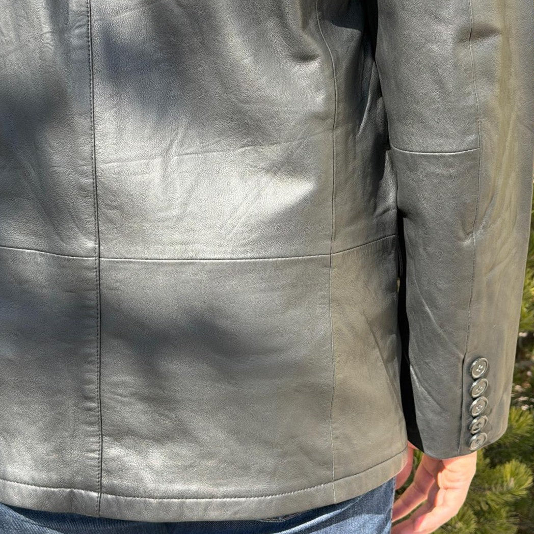 BOL Men’s Black Leather Blazer. Premium Lambskin Leather Two-Button Notch Lapel Jacket