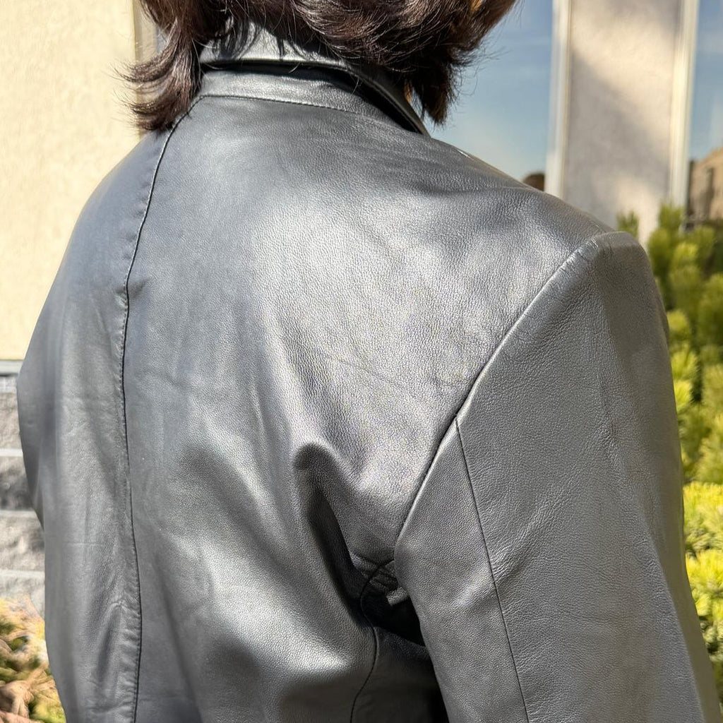 BOL Men’s Black Leather Blazer. Premium Lambskin Leather Two-Button Notch Lapel Jacket
