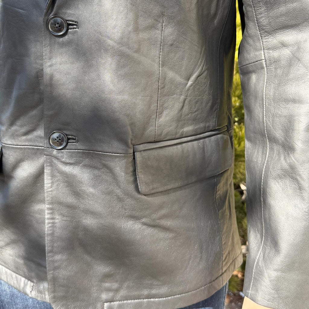 BOL Men’s Black Leather Blazer. Premium Lambskin Leather Two-Button Notch Lapel Jacket