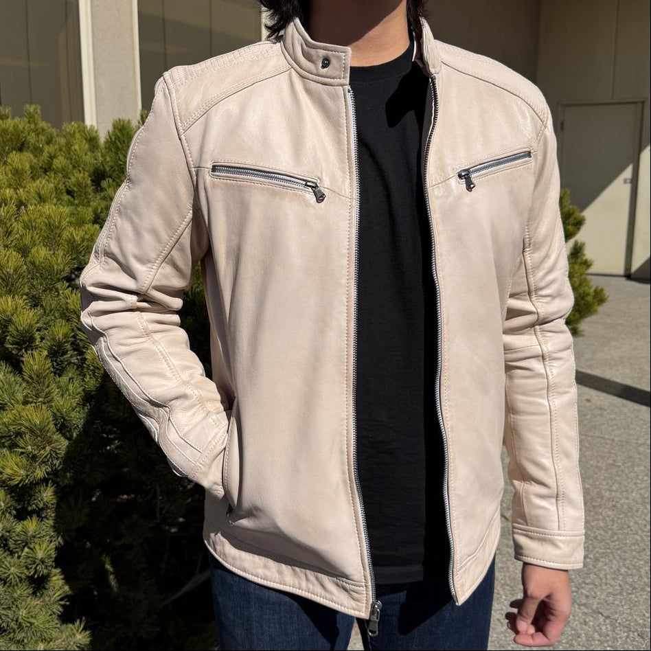 Men’s Hooded Leather Jacket. Sheep Leather Jacket with Removable Hood