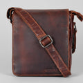 Greenwood Leather Mini-Messenger Bag. Wax Pull-Up Leather Flap Over Bag