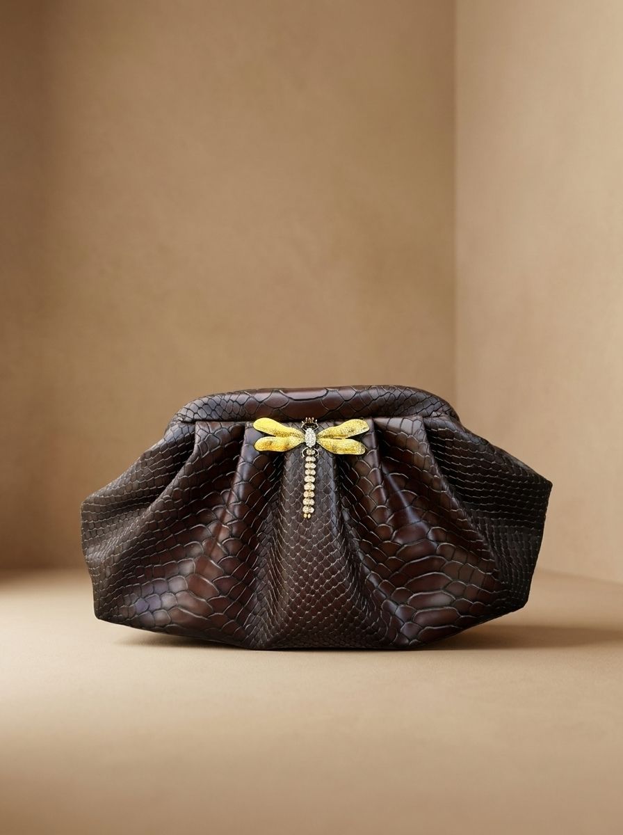 Midnight Dragonfly Croc Clutch