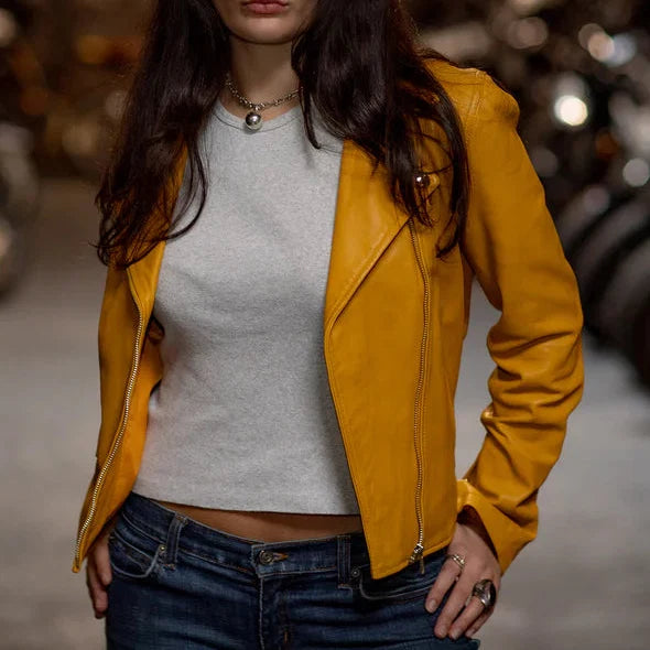 Women’s Lightweight Leather Fashion Jacket | Soft Naked Cowhide Casual Moto Style