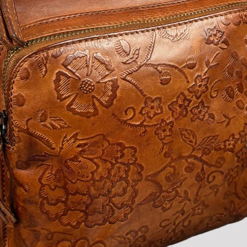 MET Women’s Genuine Leather Crossbody Bag. High-Quality Flower Embossed Floral Purse