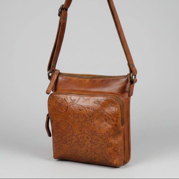MET Women’s Genuine Leather Crossbody Bag. High-Quality Flower Embossed Floral Purse