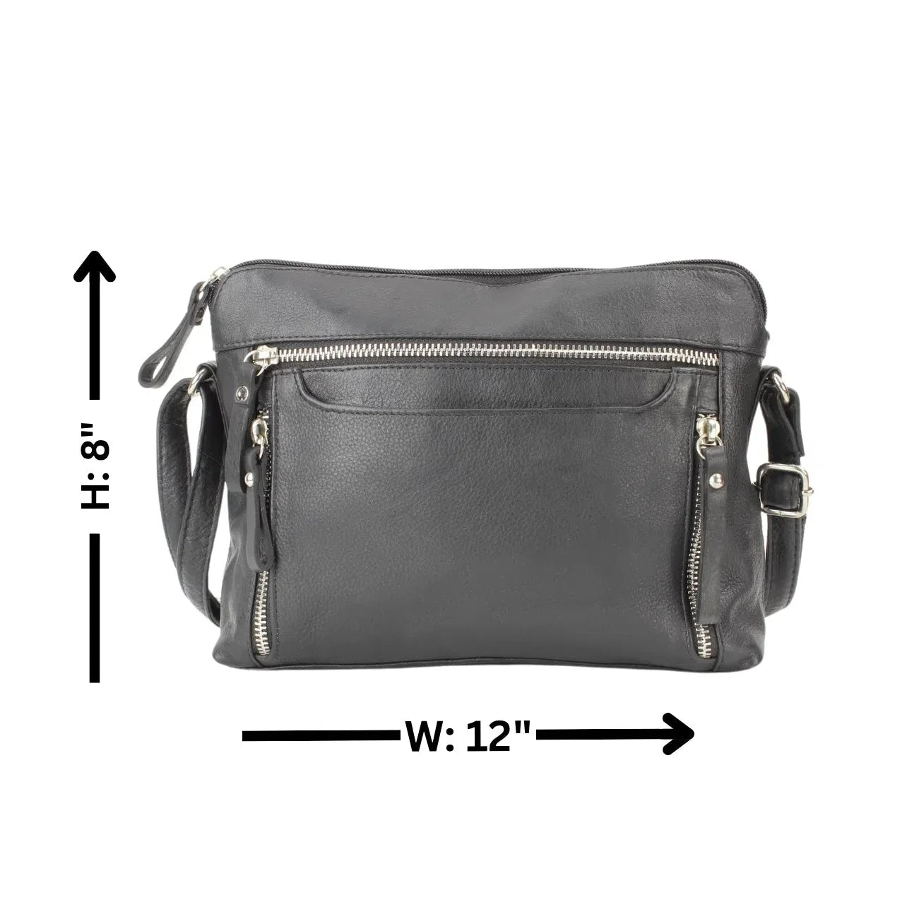 Leather Crossbody Slim Bag with Zippered Pockets & Adjustable Strap