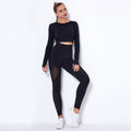 Women’s Seamless Knitted Long-Sleeve Yoga Set – Absorbent Workout Activewear
