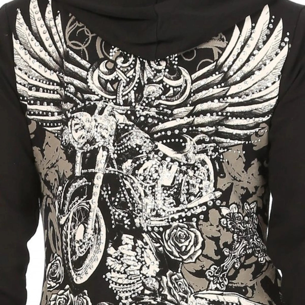 Women's Zip Up Hoodie with Angel Wings Print