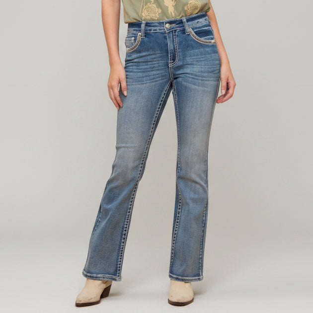 Westfield Eagle Women’s Embroidered Bootcut Jeans. Wings & Rose Bling Denim