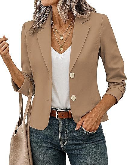 Women’s Solid Color Long Sleeve Blazer Cardigan – Casual Slim-Fit Suit Jacket