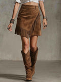 Women's Retro Western Suede Skirt - Tassel Bodycon Mini Skirt