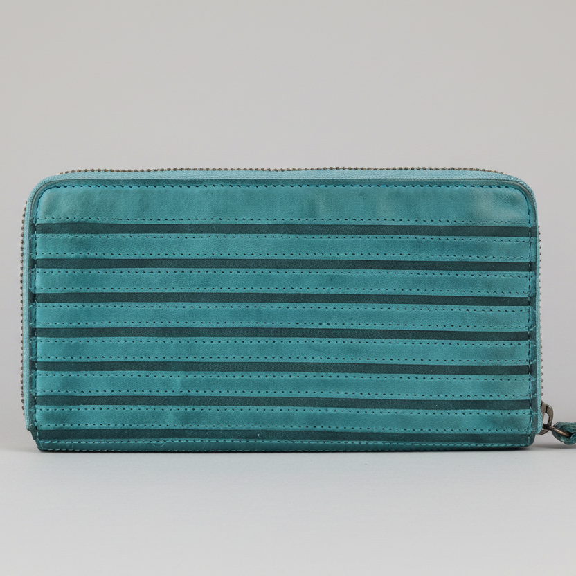 MET Women’s Leather Zip Around Wallet. Striped Textured Long Wallet
