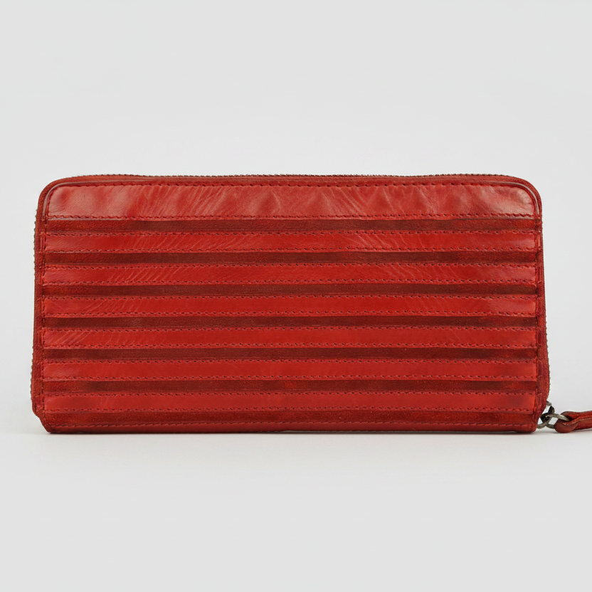MET Women’s Leather Zip Around Wallet. Striped Textured Long Wallet
