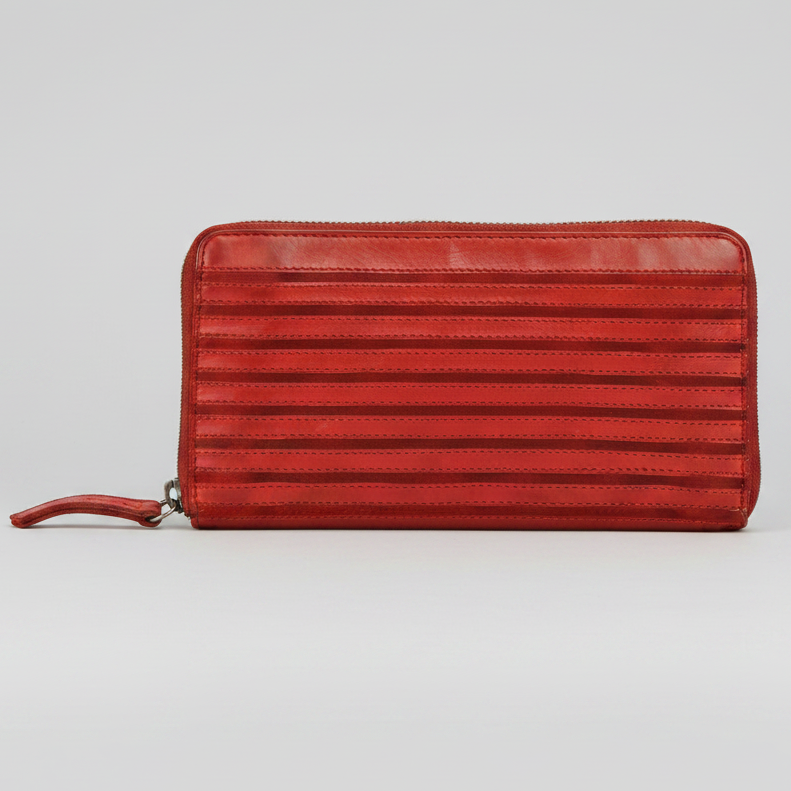 MET Women’s Leather Zip Around Wallet. Striped Textured Long Wallet