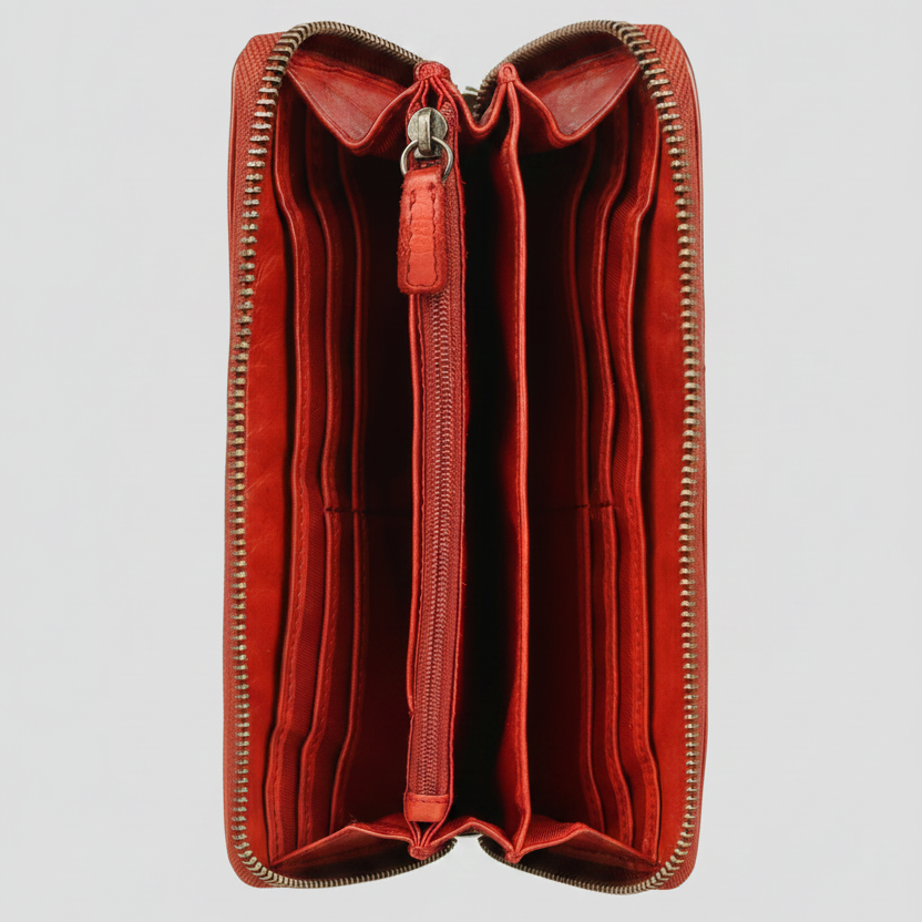 MET Women’s Leather Zip Around Wallet. Striped Textured Long Wallet
