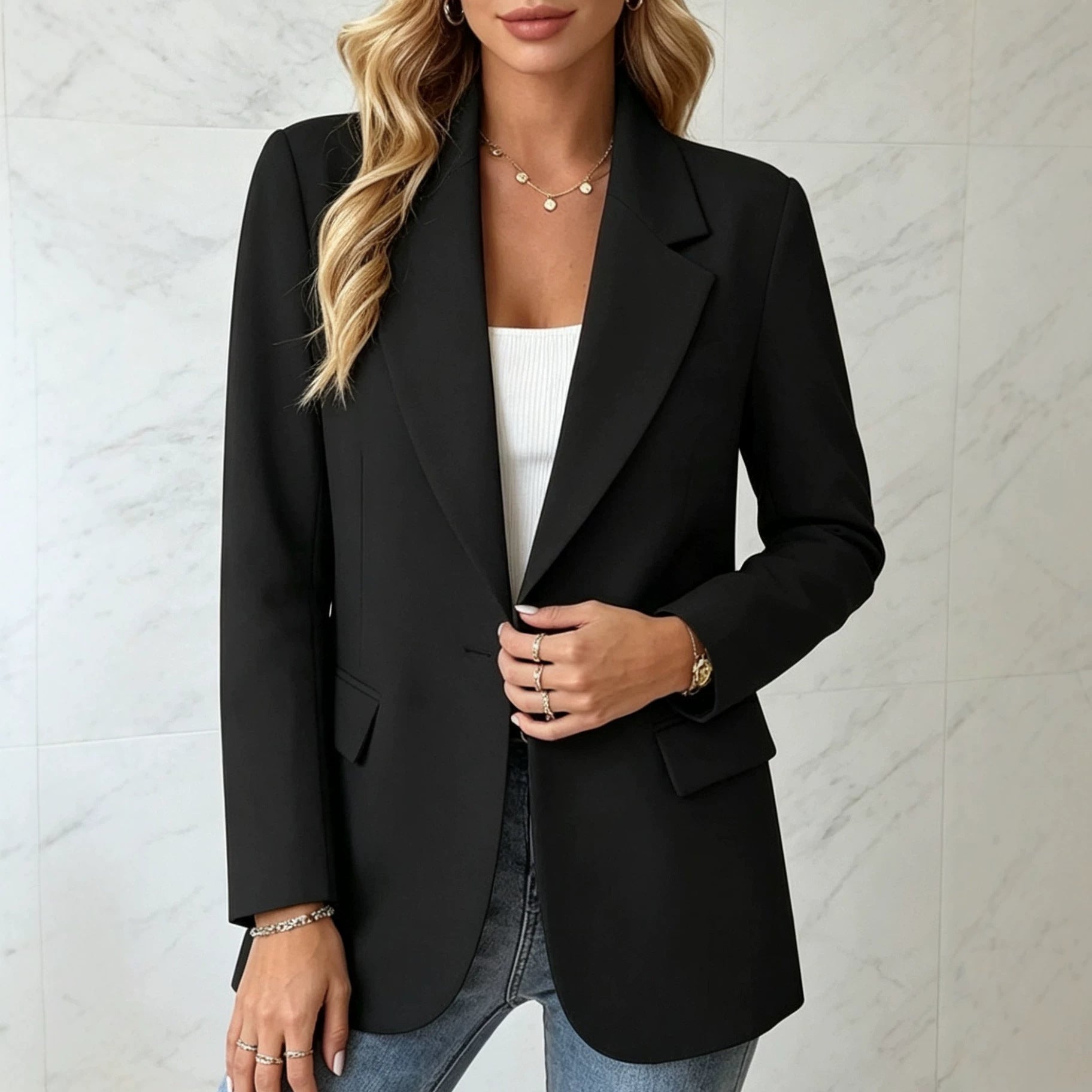 European & American-Style Elegant Cardigan Coat for Women