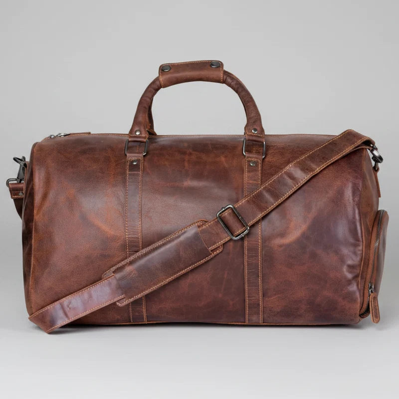 Greenwood Leather Overnight Travel Duffle Bag. Premium Weekender & Gym Companion