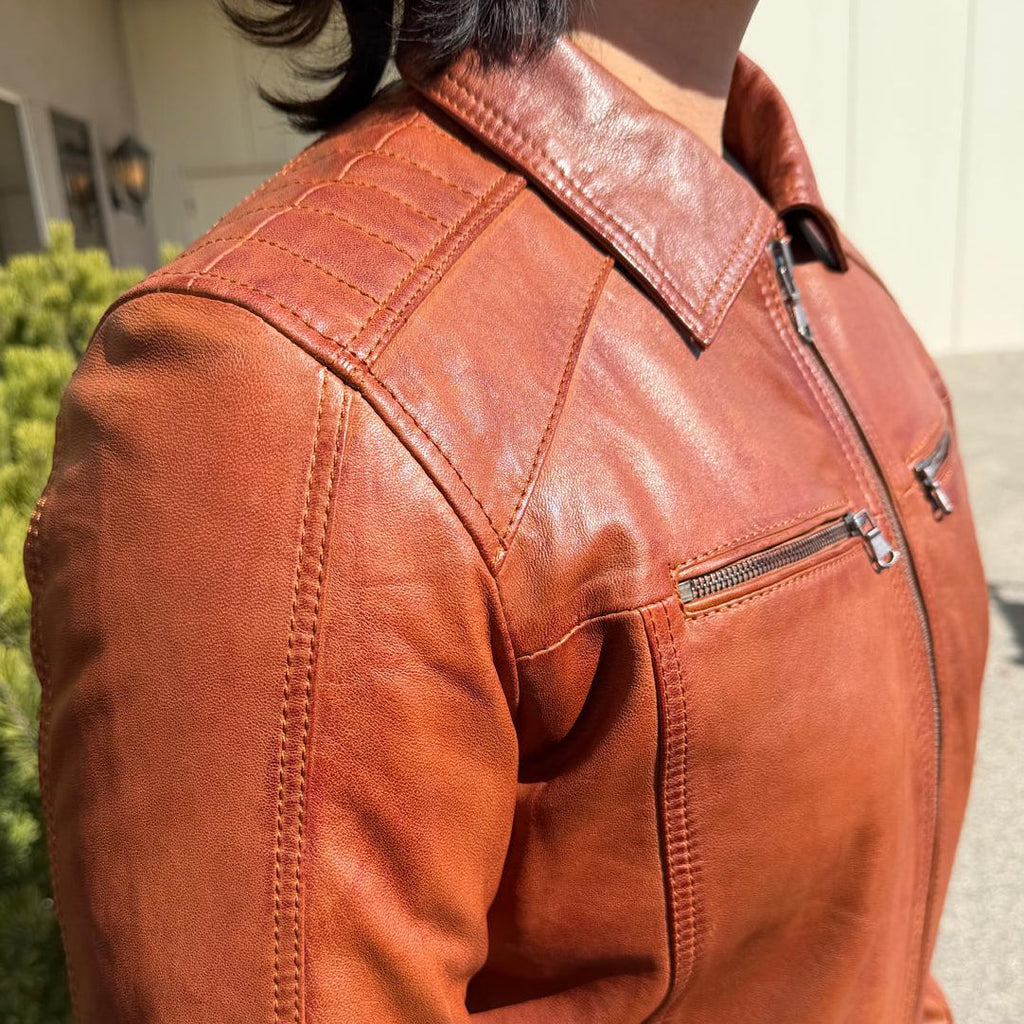BOL Men’s Zip Pocket Leather Jacket. Sheep Leather Jacket with Fold-Down Collar