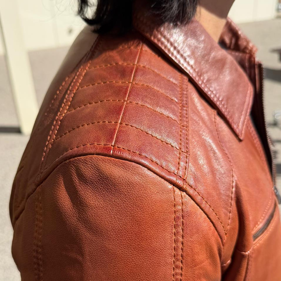 BOL Men’s Zip Pocket Leather Jacket. Sheep Leather Jacket with Fold-Down Collar