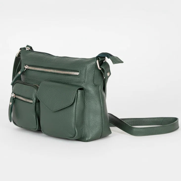 Greenwood Leather Multi-Pocket Crossbody Bag. Premium Pebbled Leather Handbag