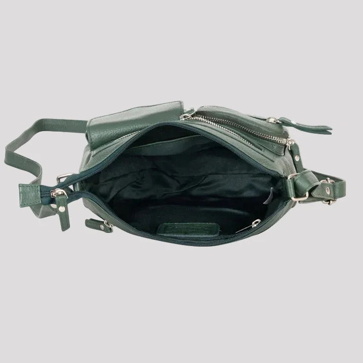 Greenwood Leather Multi-Pocket Crossbody Bag. Premium Pebbled Leather Handbag
