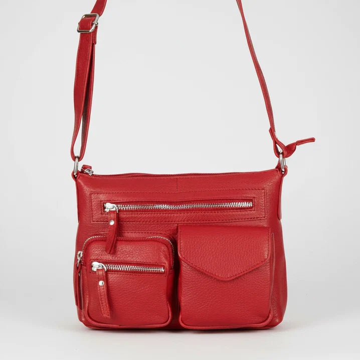Greenwood Leather Multi-Pocket Crossbody Bag. Premium Pebbled Leather Handbag