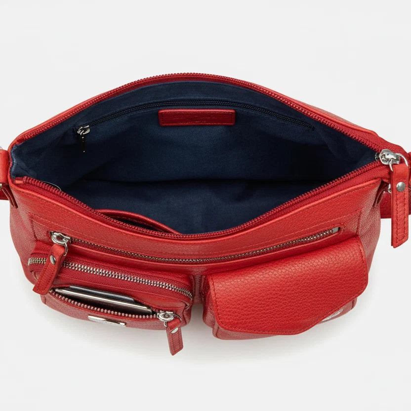 Greenwood Leather Multi-Pocket Crossbody Bag. Premium Pebbled Leather Handbag