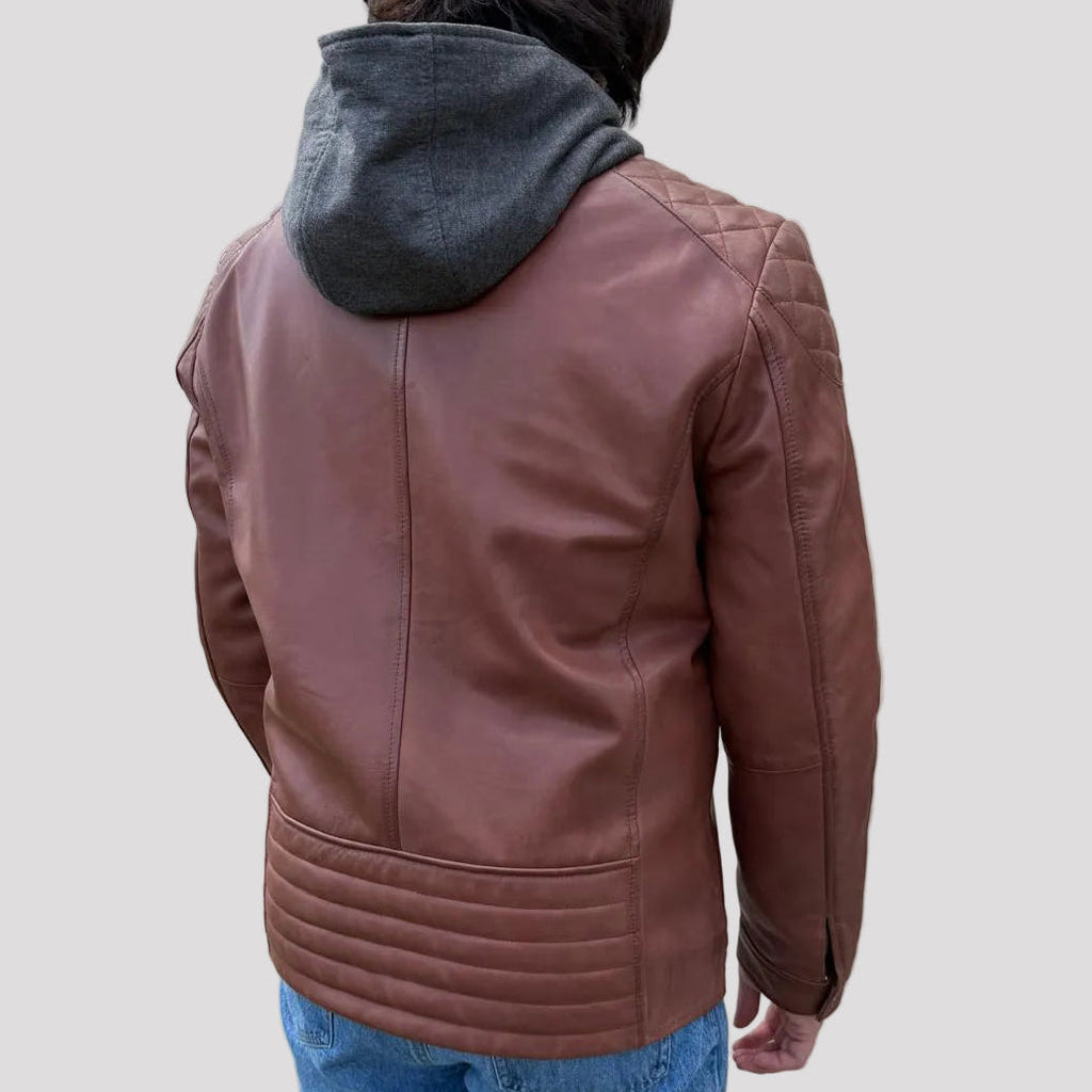 BOL Mens Alvin Lambskin Leather Jacket with Removable Hood