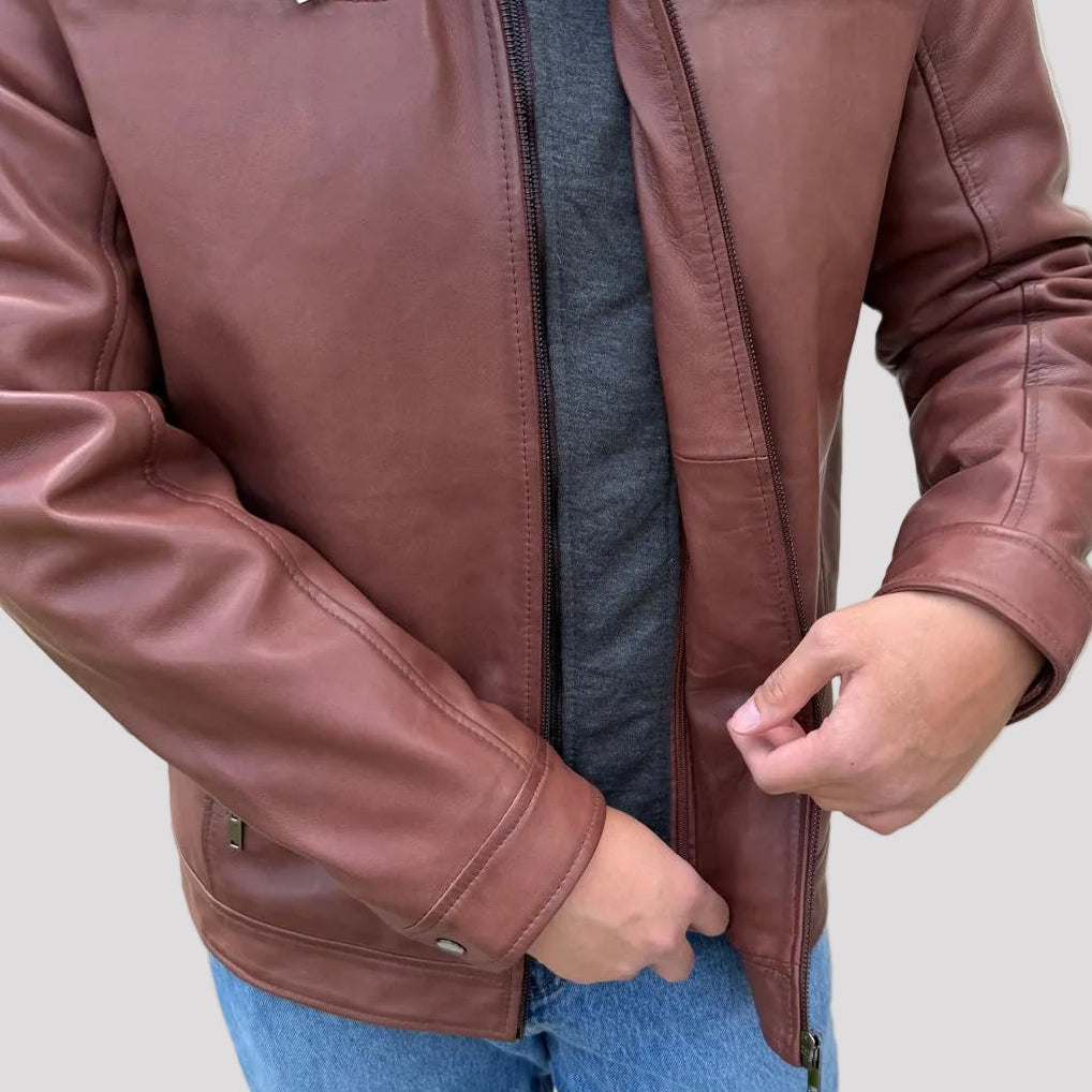 BOL Mens Alvin Lambskin Leather Jacket with Removable Hood