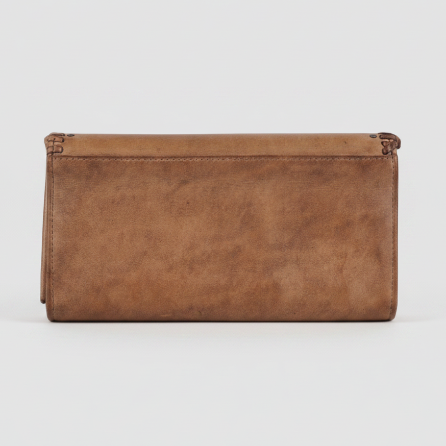 MET Women’s Leather Wallet. Tri-Fold Clutch Organizer with Studded and Whipstitch Detail