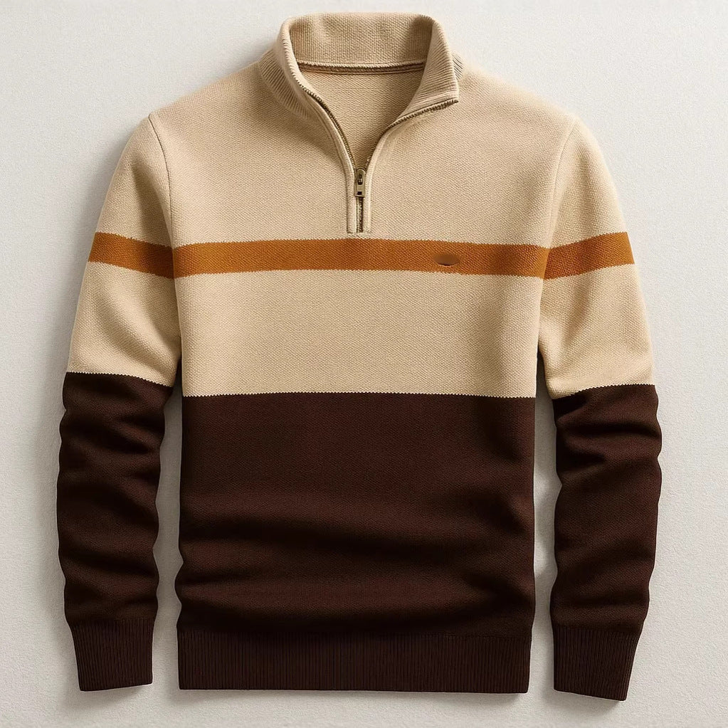 Men's Striped Half-Zip Pullover Sweater