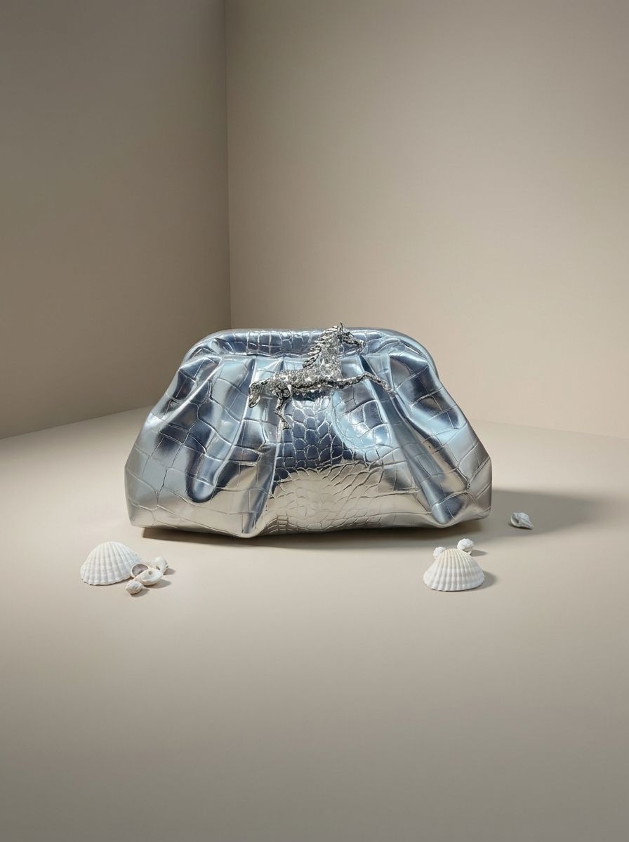 Silver Gallop Cloud Clutch