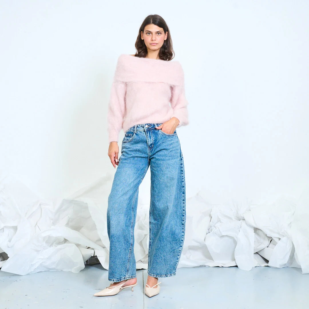 Brushed knit off-shoulder sweater