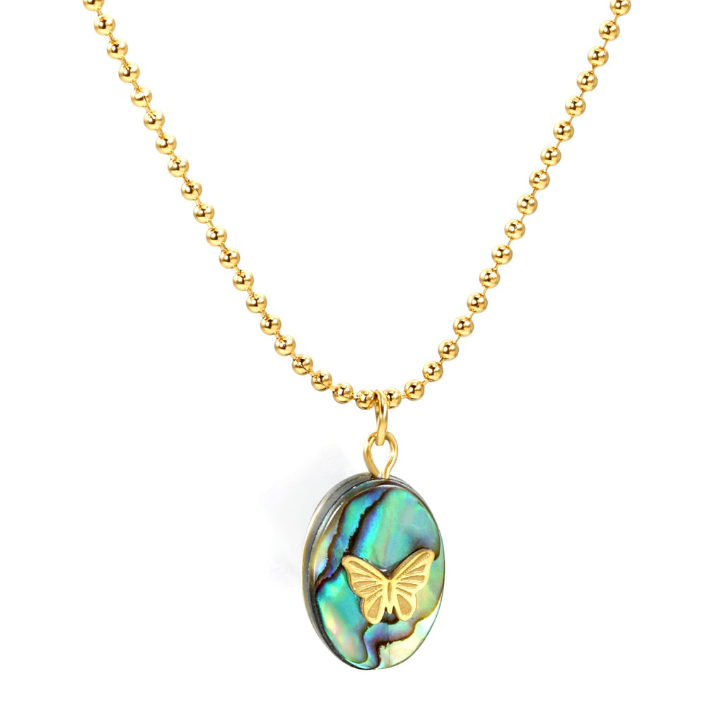 Abalone Butterfly Charm Necklace