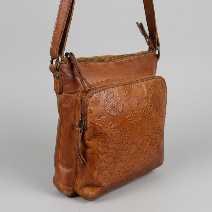 MET Women’s Genuine Leather Crossbody Bag. High-Quality Flower Embossed Floral Purse