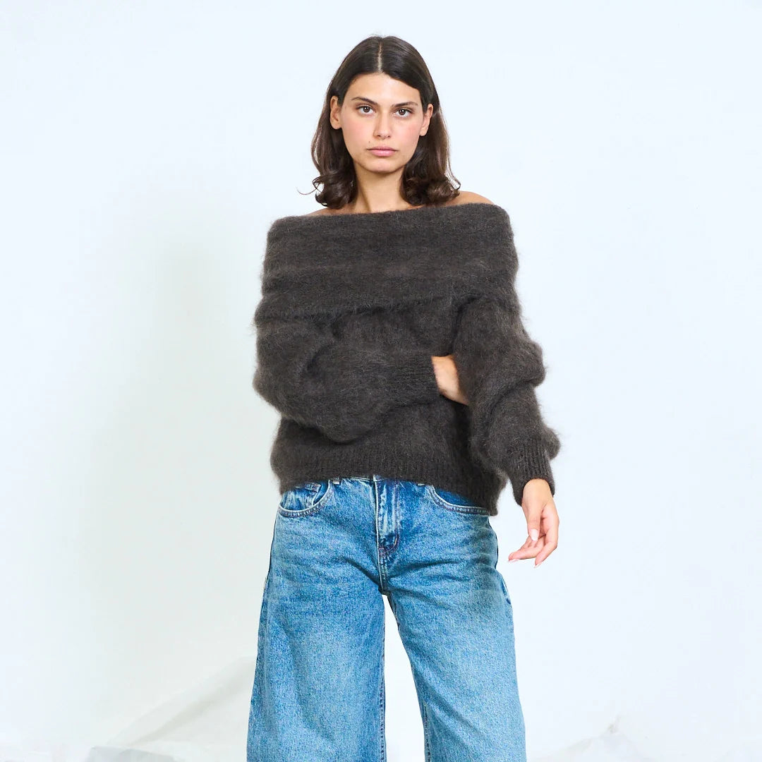 Brushed knit off-shoulder sweater