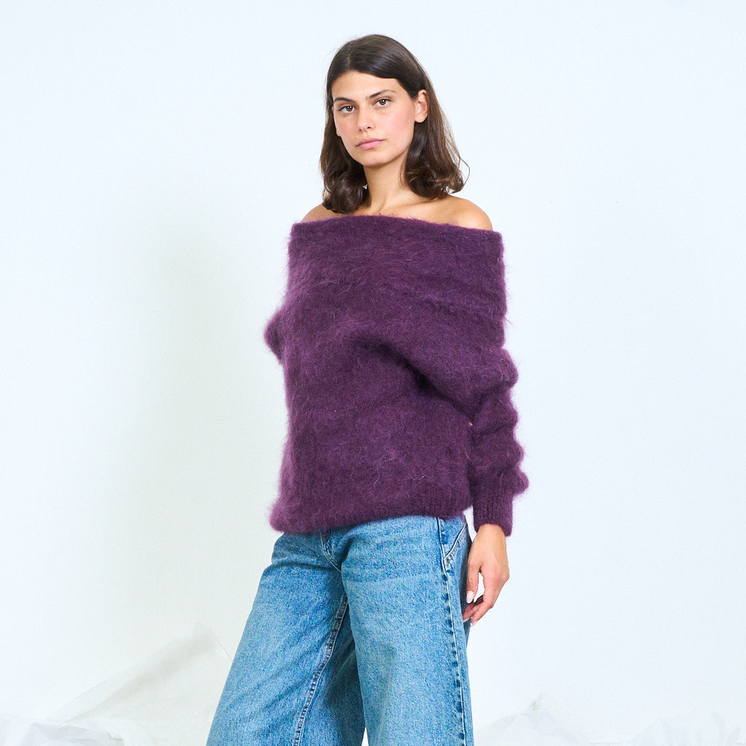 Brushed knit off-shoulder sweater