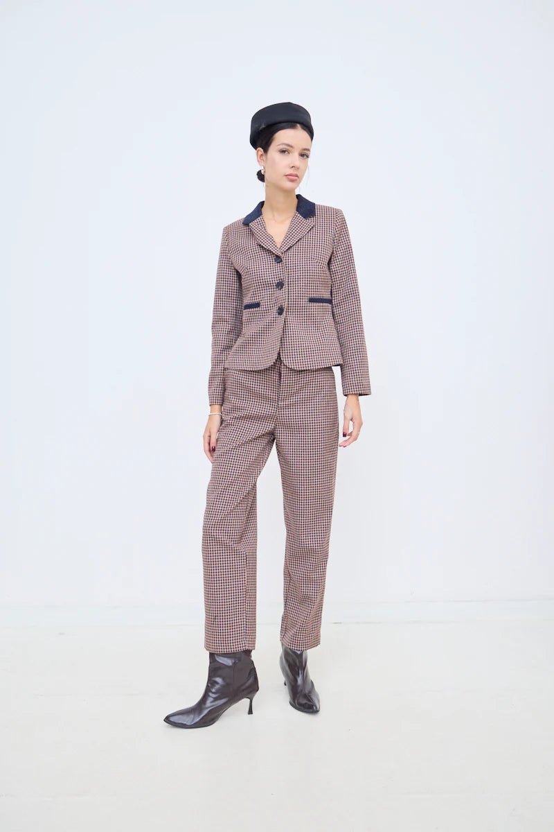 Small-Check Straight-Leg Trousers