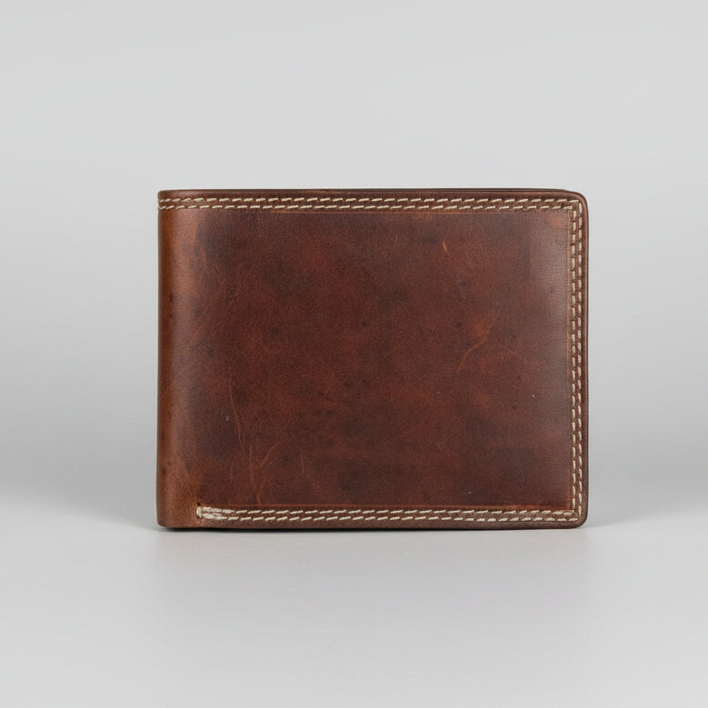 Men’s Genuine Cow Leather Bifold Wallet. Embossed Horse Design with RFID Protection