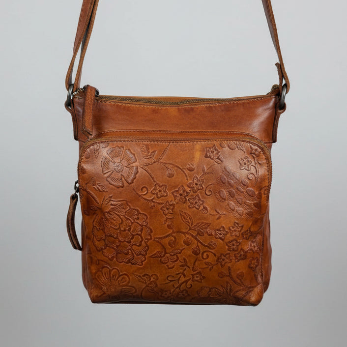 MET Women’s Genuine Leather Crossbody Bag. High-Quality Flower Embossed Floral Purse