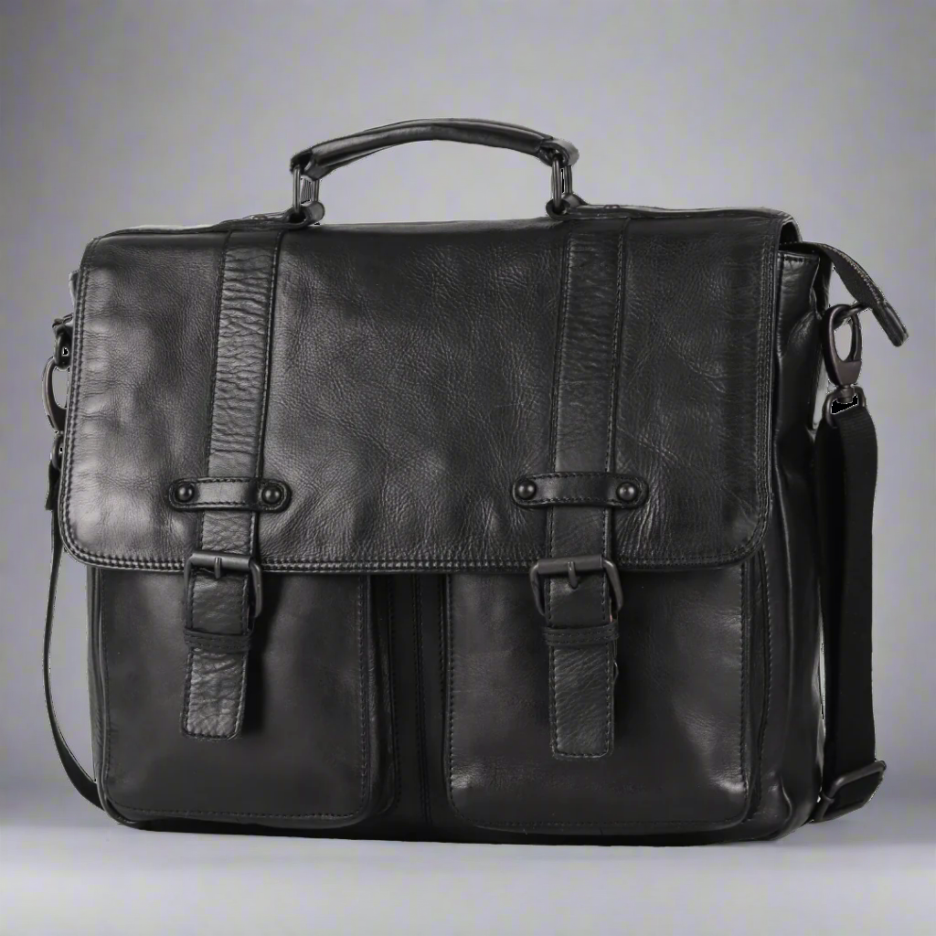 MET Premium Leather Laptop Bag. Messenger Briefcase with Detachable Shoulder Strap