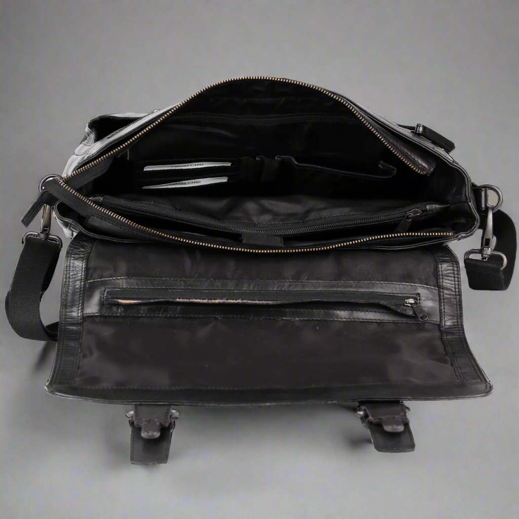 MET Premium Leather Laptop Bag. Messenger Briefcase with Detachable Shoulder Strap