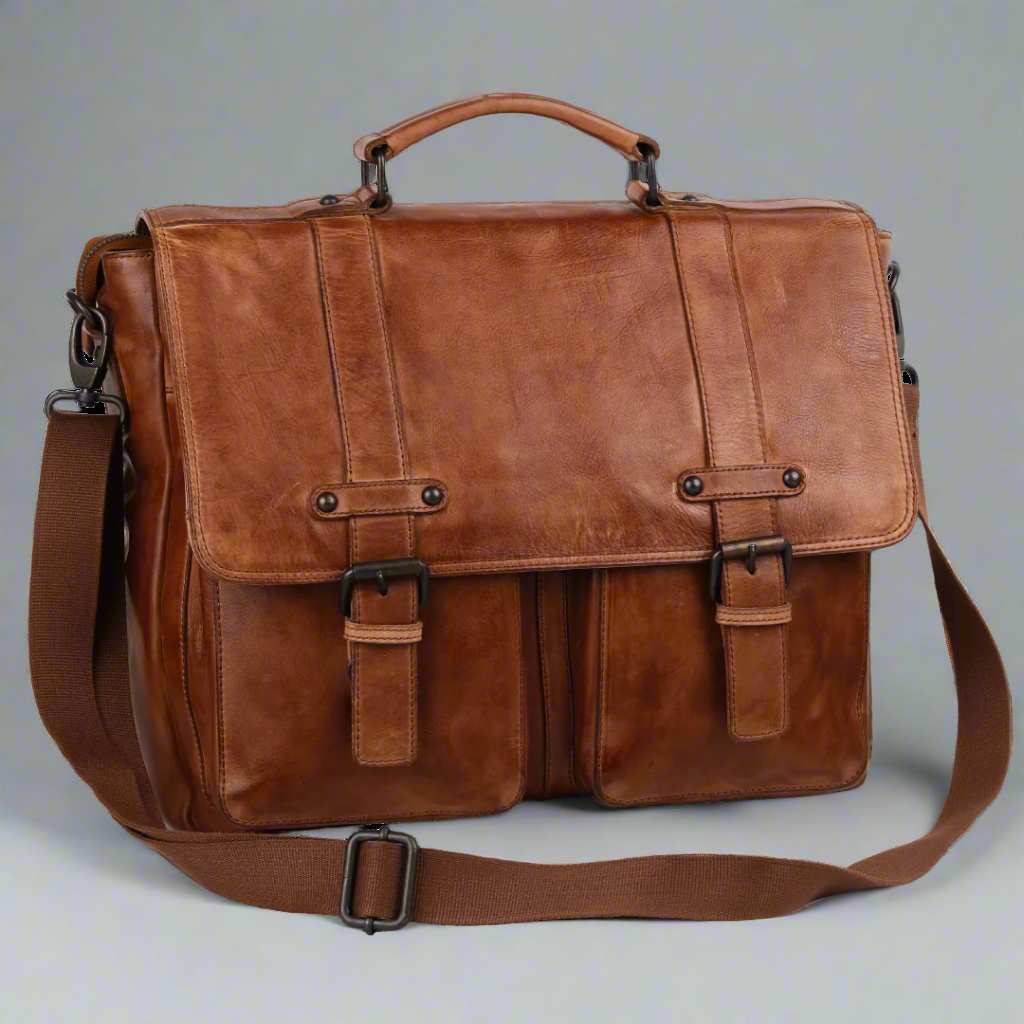 MET Premium Leather Laptop Bag. Messenger Briefcase with Detachable Shoulder Strap