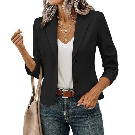 Women’s Solid Color Long Sleeve Blazer Cardigan – Casual Slim-Fit Suit Jacket